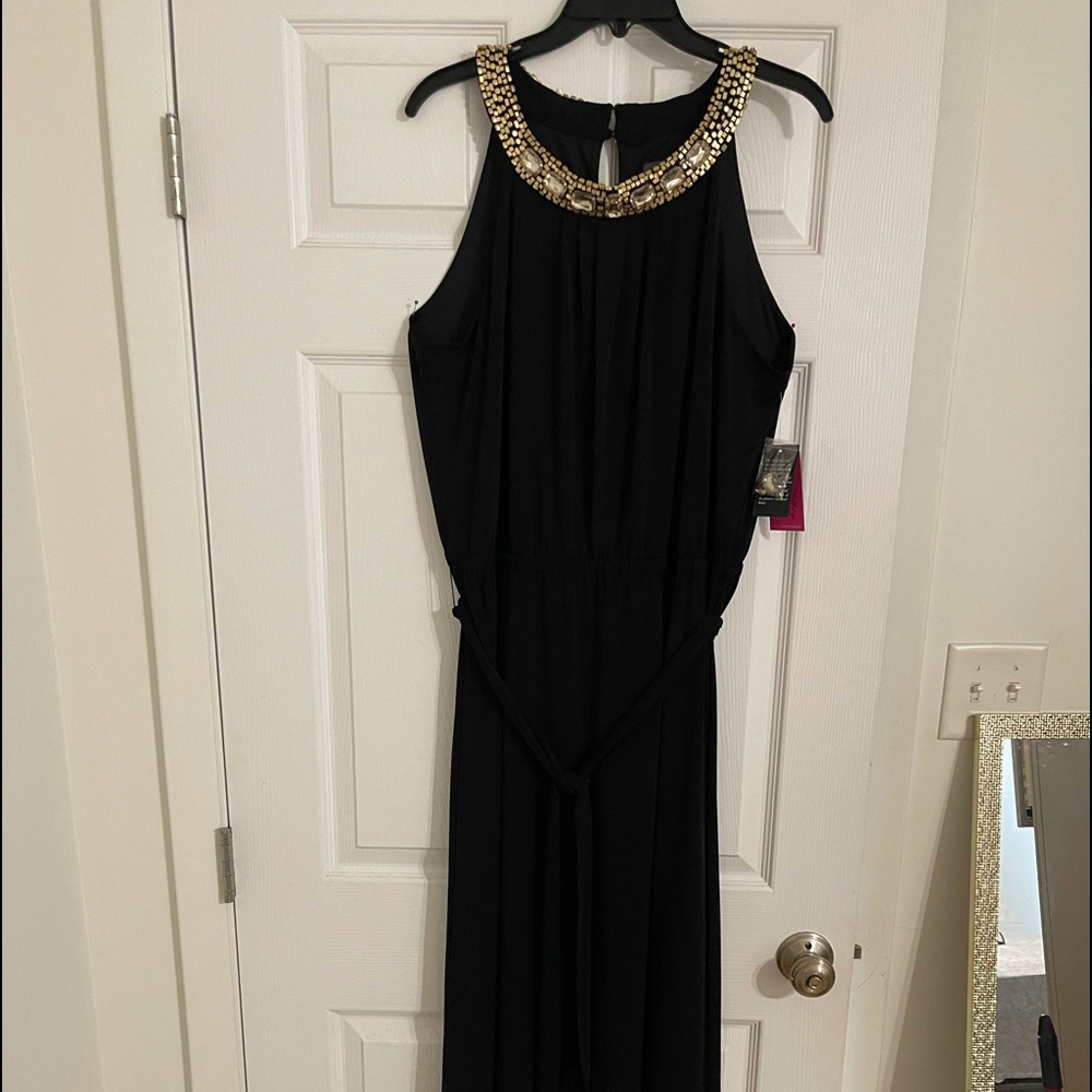Vince Camuto Black Maxi dress with gold embellishment